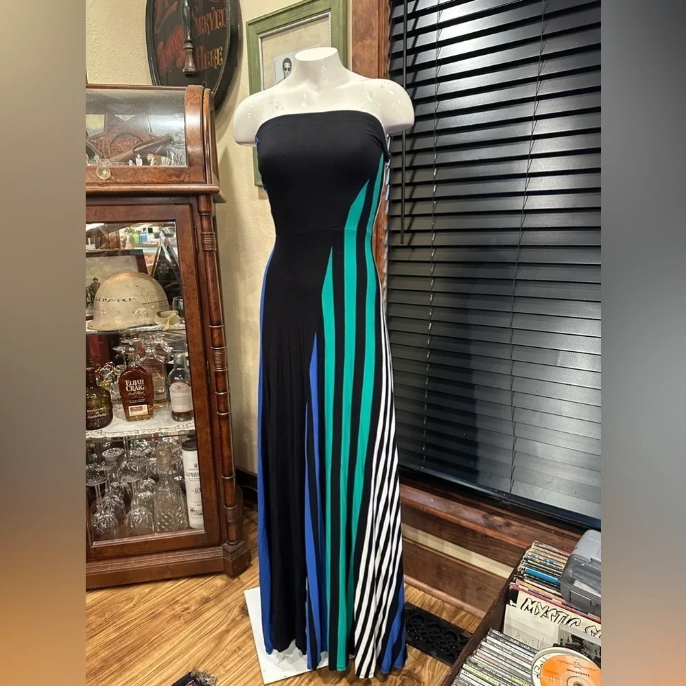 REMAIN Colorblock Striped Strapless Maxi Dress Cutout Back XS Coastal Boho
